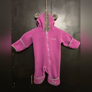 Snonook Fleece Baby Bodysuit With Bear-Eared Hood & Fold-Over Mittens 6-12 Month